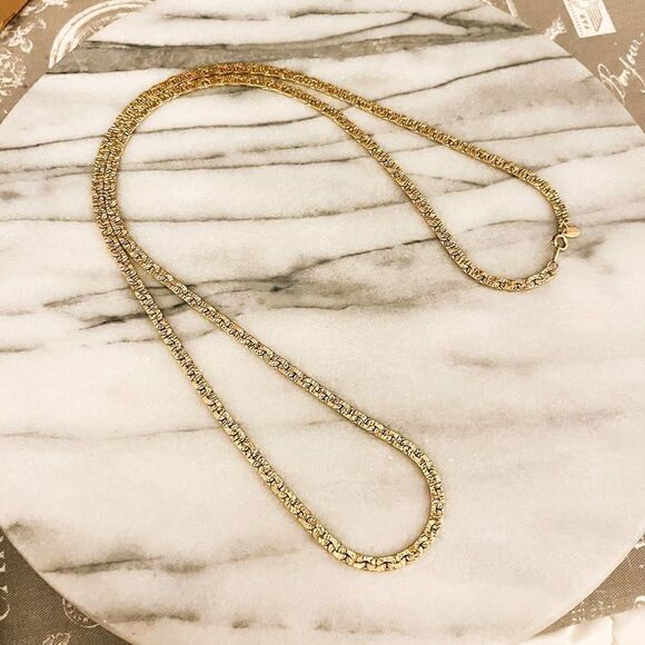 Vintage Citation Textured Gold Chain Necklace Long Simple Minimalist Retro - Picture 1 of 4